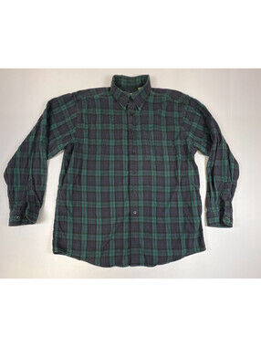 Vintage L.L. Bean Men L Green Black Plaid Flannel Shirt Tartan Outdoor workwear
